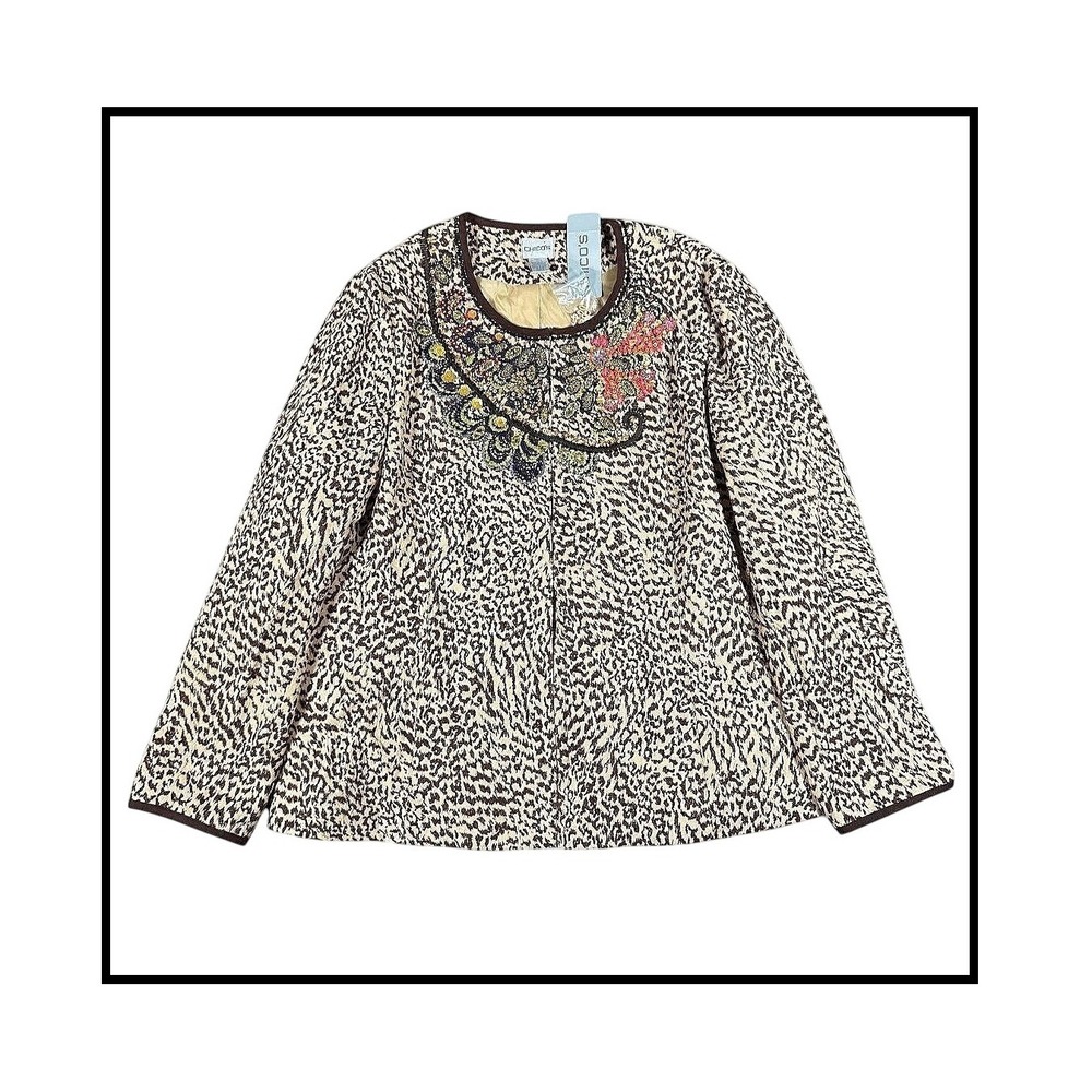 Chicos Jelica Animazing Animal Print Beaded Embroidered Jacket Topper Womens 2 L